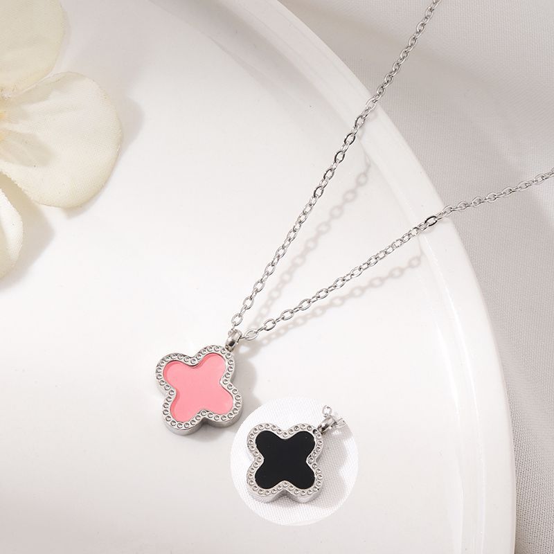 Non-Fading Lucky Titanium Steel Double-Sided Pendant Four-Leaf Clover Necklace Female Simple Premium Sense Niche Design Jewellery