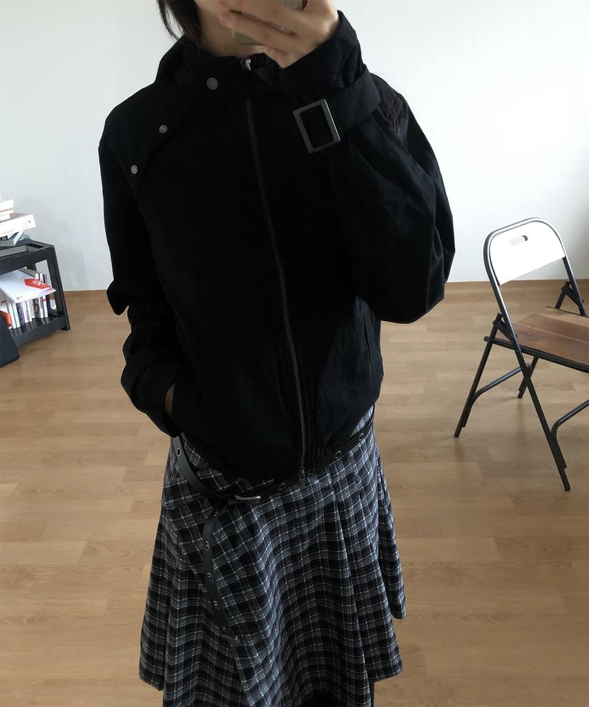 Place Studio Double Button Check Midi Layered Wrap Pleated Skirt [Check]