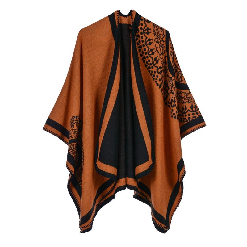 Ponchos Coat  Cashmere Scarves Women Winter Warm Shawls And Wraps Pashmina Thick Capes Blanket Femme Scarf