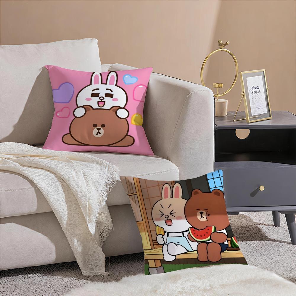 Cute Korean LLINE FRIENDS brown bear and cony Cushion Cover Pillowcase Short Plush Invisible zipper Room Sofa Cushion Cover