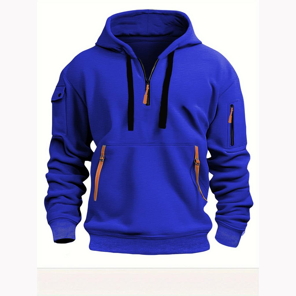 Men's Spring and Autumn Plus Size Hoodie Zip Multi Pocket Pullover Casual Sports Jacket
