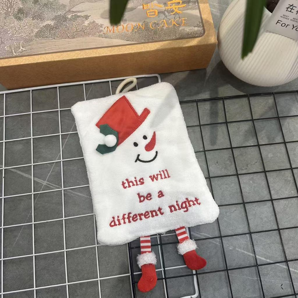 Christmas Hand Towel Hanging Type Thickened Coral Fleece Towel Kitchen Absorbent Quick Drying Rag Cartoon Hand Towel