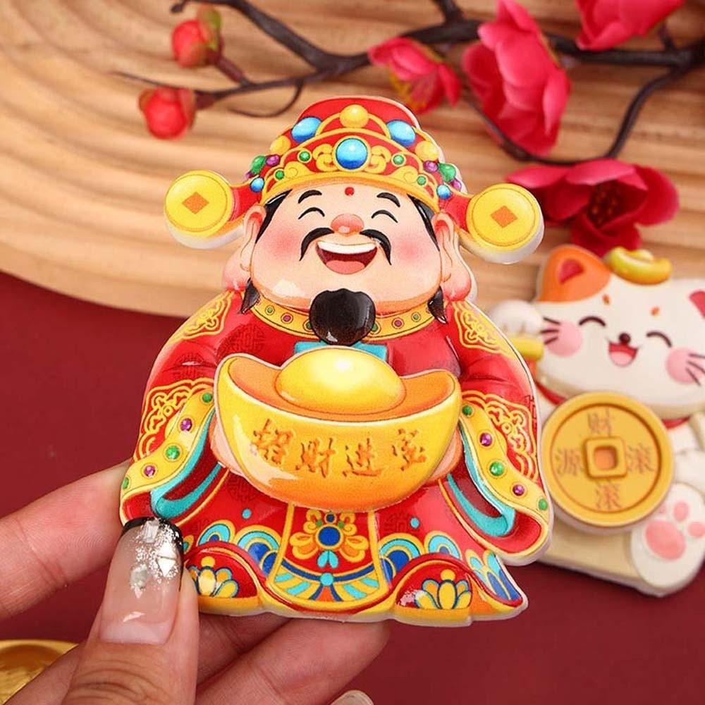Drehbarer Neujahrs-Magnetaufkleber Gott des Reichtums Cartoon 3D Kühlschrankmagnete Verdickt Festlich
