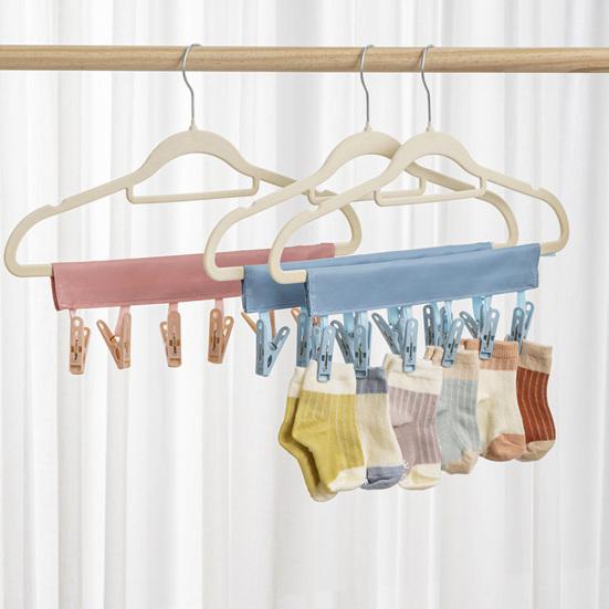 Folding Clothes Hanger Clips Towel Drying Rack Strong Load-bearing Fastener Tape Design Sock Underwear Hanger with 6 Clips
