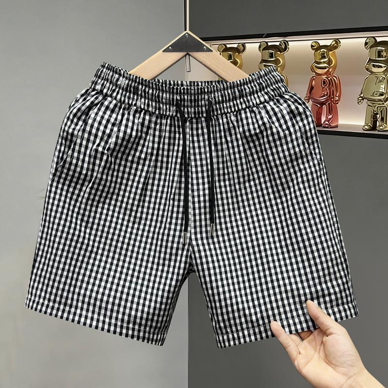 Pantaloncini Casual da Uomo a Quadri, Vita Elastica con Coulisse, Leggeri da Spiaggia Estivi (M-5XL)