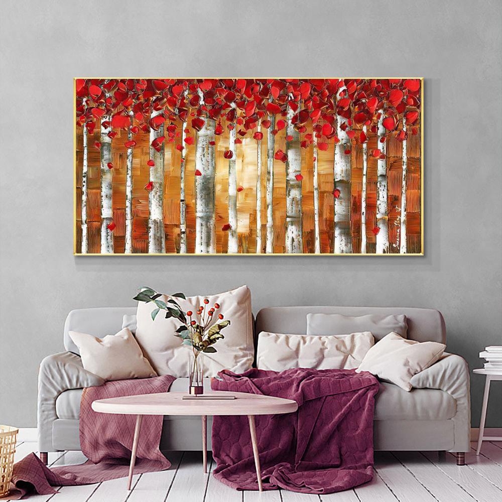 Abstrakter Baum mit bunten Blättern Öl auf Leinwand Malerei Dicke Spachtel Poster und Drucke Wandkunst Heimdekor Kein Rahmen Kein Rahmen