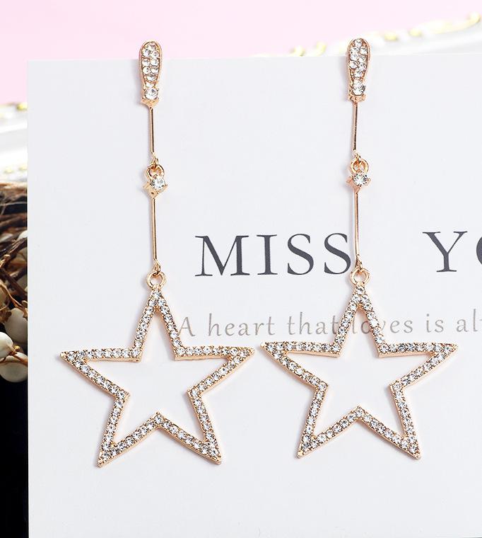 

Oorbellen New Fashion Wild Long Rhinestone Hollow Five-pointed Star Earrings For Women Exaggerated Crystal Big Earrings Brincos золотий