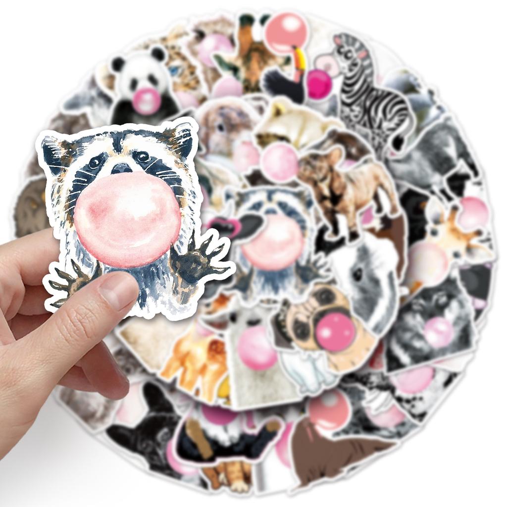 50 Animal Doodle Stickers Cartoon Cute Rabbit Decorative Mobile Phone Case Suitcase Stickers