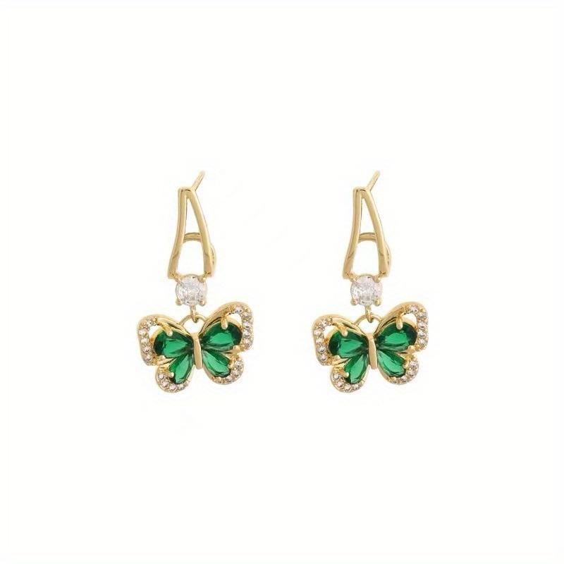 Green Butterfly Drop Earrings for Women, Hypoallergenic Stainless Steel Posts, Sturdy Alloy Fashion Dangle Jewelry Set of 2