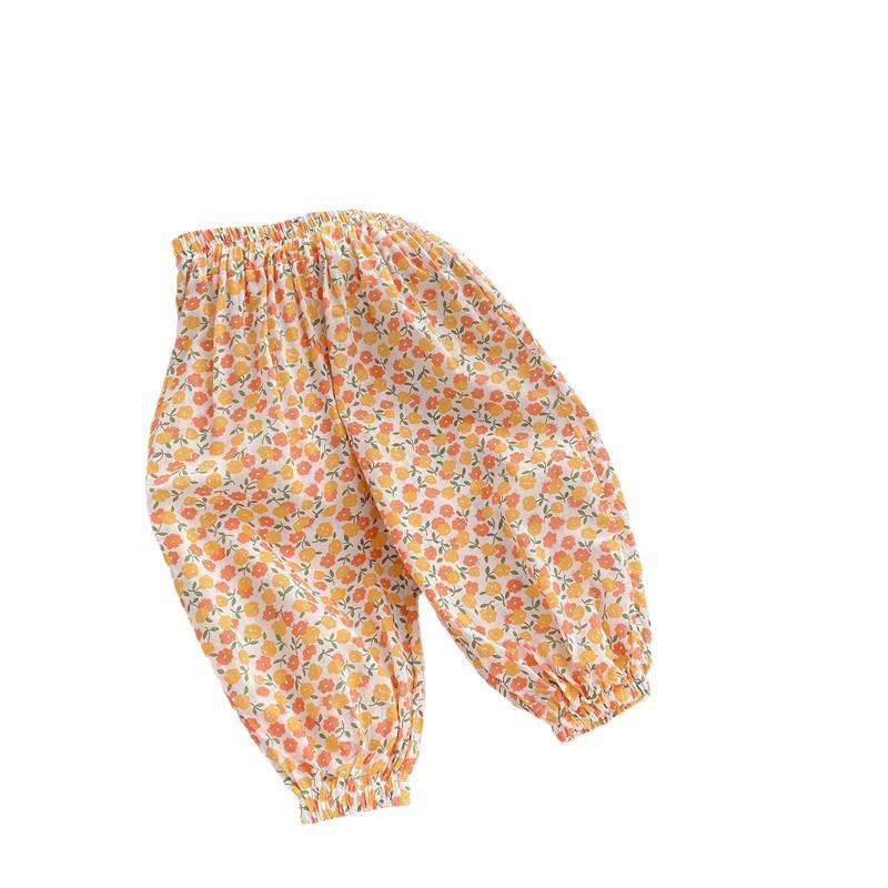 Vielseitige Mädchen-Sommer-Blumen-Strandhose mit Mückenschutz - Mittelhohe Taille, Sonnenschutz, Retro-Stil.