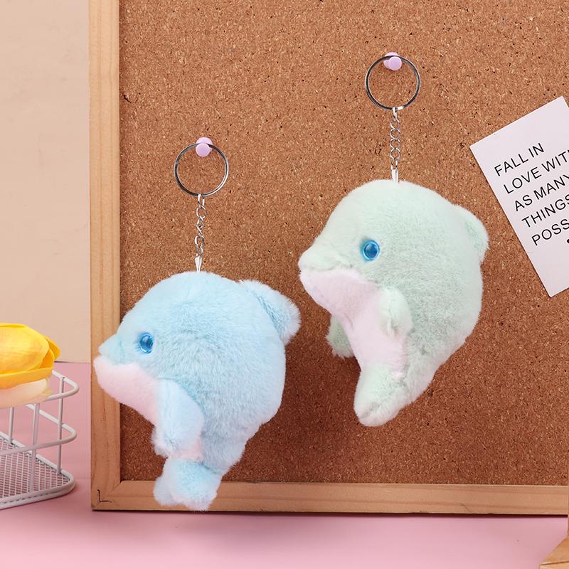 Kawaii Dolphin Plush Toy Cartoon Stuffed Animal Keychain Lovely Plush Doll Key Holder Backpack Pendant For Kid Gifts