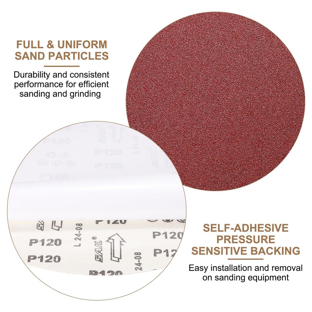 Uxcell PSA Sanding 100 Grit Aluminum Oxide Round Sander Paper for Sanding Auto Car and Metal 5-Piece 12-inch Discs, Self-Adhesive Stick-Back