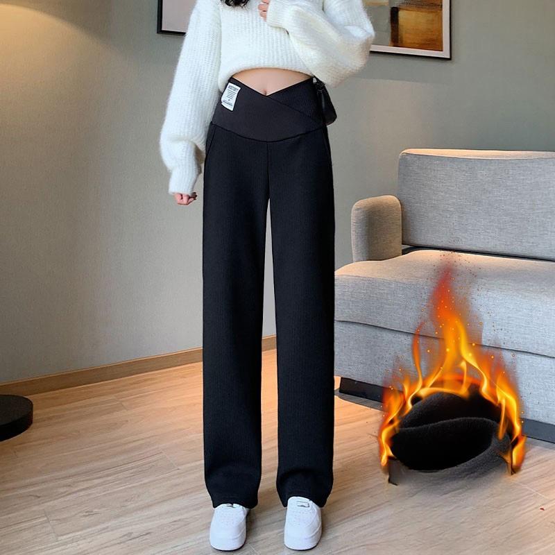 Maternity Wide-leg Pants Autumn and Winter Loose Straight Maternity Pants Winter Thickened Thermal Casual Pants