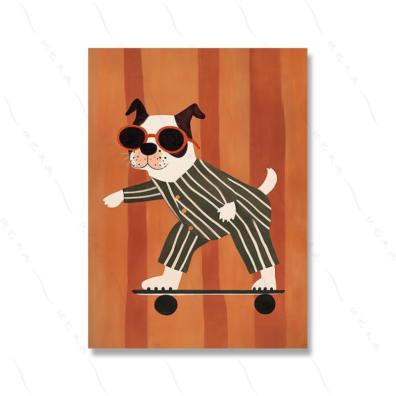 Funny Animals Cool Lion Dog Scooter Gorilla Skateboard Posters Prints Wall Art Canvas Nursery Pictures for Baby Kids Room Decor