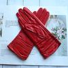 Sheepskin Leather Gloves Women's Fashion Elastic Style Velvet Lining to Keep Warm in Autumn and Winter Retro Color Points