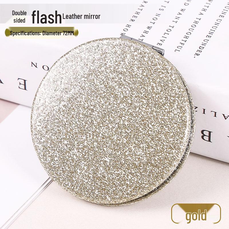 White PU Leather Folding Pocket Mirror - Creative Portable DIY Metal Student Mirror