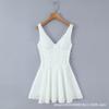 Summer niche French white embroidery sexy V-neck fishbone waist cross strap dress suspender skirt