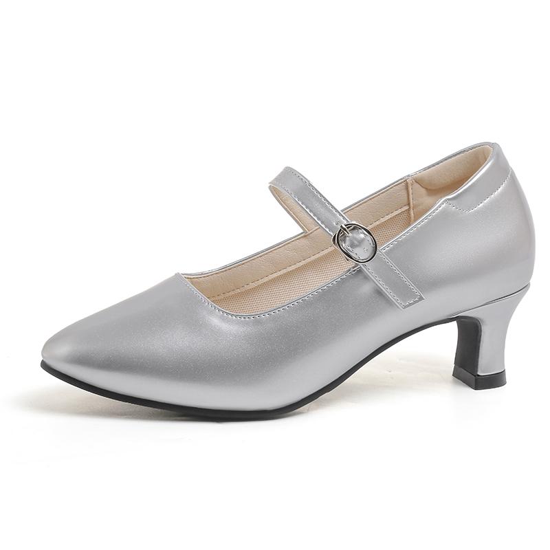 Fashion Women's Autumn New Pointed Toe Shallow Heel Mary Jane Single Shoes Metal Buckle One Strap Non-Slip Low Top Shoes