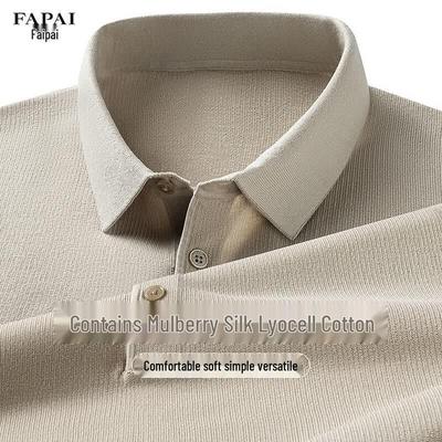 FAPAI Men's Solid Silk-Blend Short Sleeve Polo Shirt