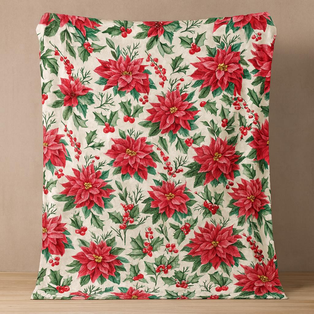 

Christmas Blanket Multiple Sizes 2D Printed Reindeer Sleigh Sherpa Cozy Winter Night Warmth Festive Mood 30x40in