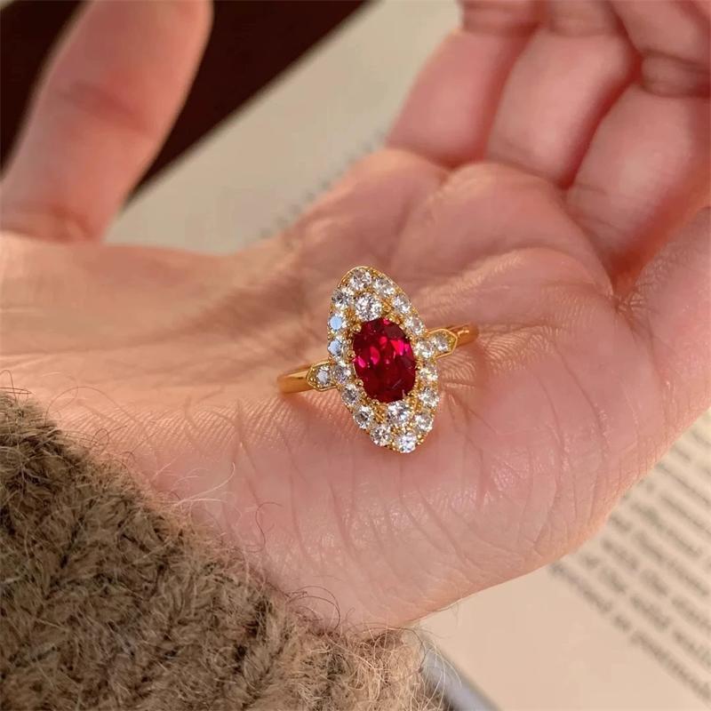 

Vintage Court Medieval Style Oval Red Zirconia Rings For Women Fashion New Jewelry Lady Gift Party anillos mujer resizable