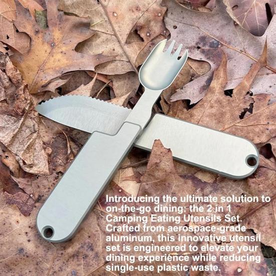 2 in 1 Camping Eating Utensils Set Detachable Kitchen Cutlery Rust-Proof Pocket