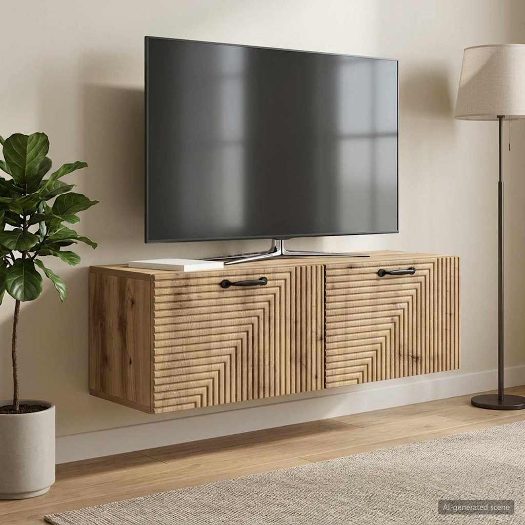 Wall Mounted TV Cabinet Artisan Oak Finish 98 x 31 x 30 cm