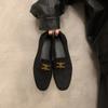British style round head simple retro suede small leather shoes flat bottom one pedal outside wear versatile commuter shoes