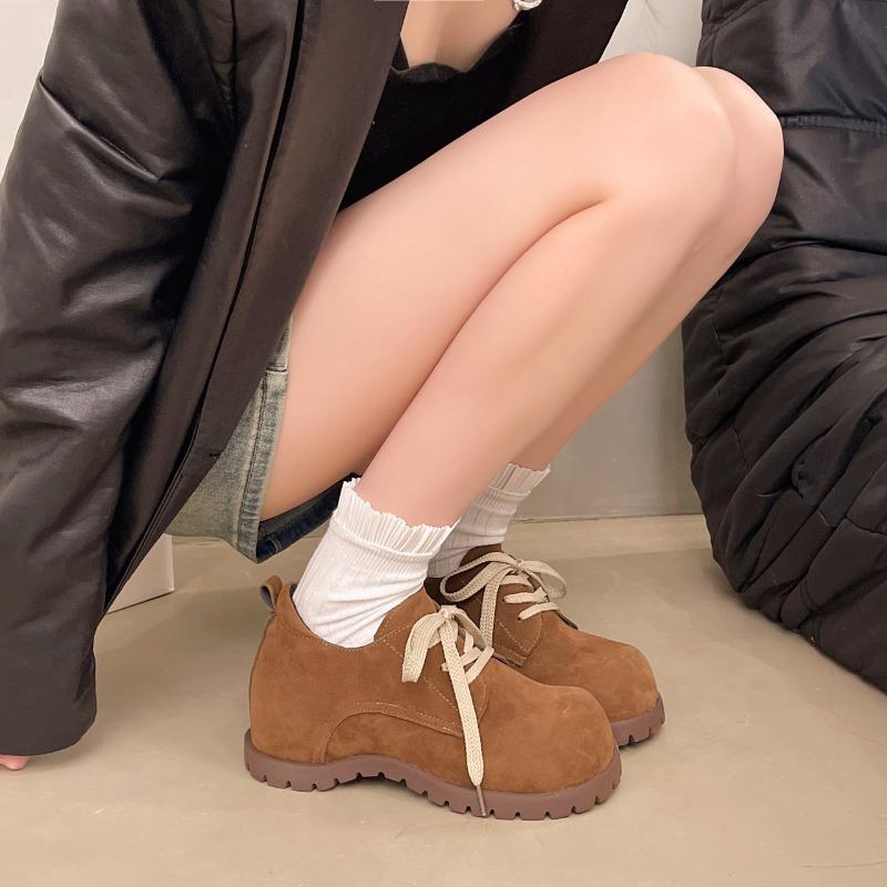 Fashion Suede Lace-Up Pumps Round Toe Flat with Solid Color Fashion Comfortable Sexy Elegant Novelty Women Shoes Newest Leather Shoes