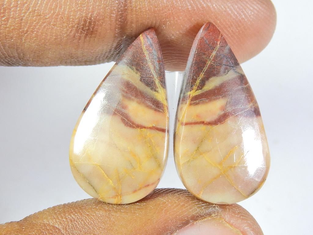 24Cts.Natural Red Jasper Matched Pair Pear Cabochon Gemstone 13X25X04 MM SK-228