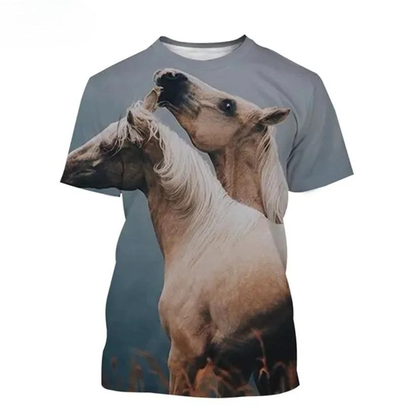 3D Print Animal Horse Graphic T-shirt for Men Women Casual Personality Mens Short Sleeve Tee Tops Streetwear Kids Animal Tshirts