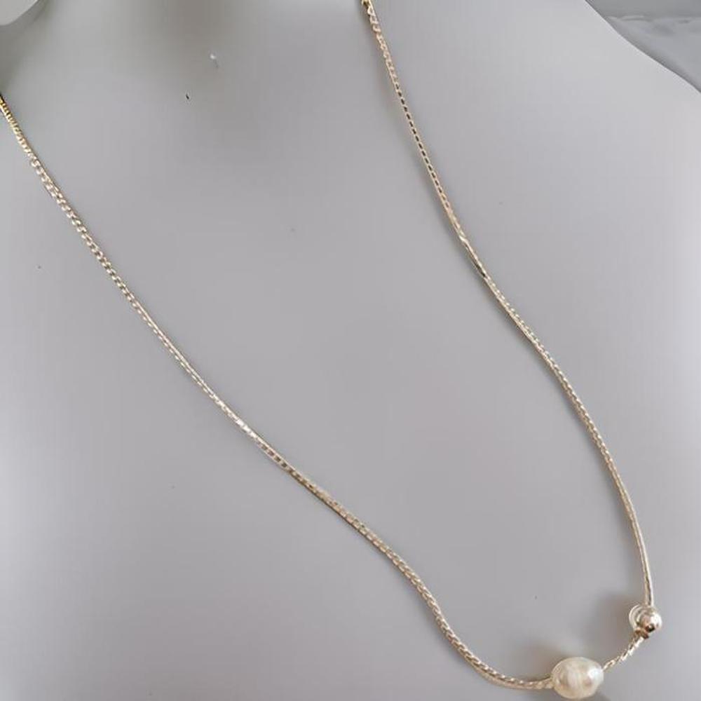 Women's Pearl Snake Chain Silver Ball Necklace (33096119)