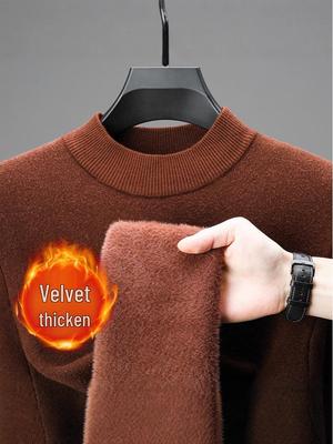 Men's Velvet Thickened Knit Sweater, Autumn/Winter, Half-High Collar, Versatile Loose Fit