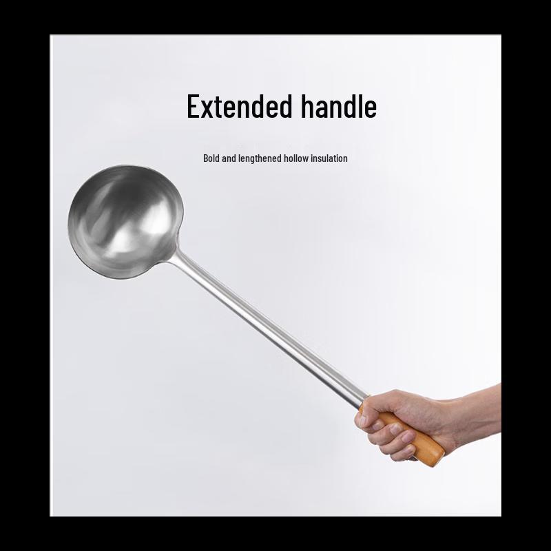 NHZHIW Stainless Steel Wok Ladle with Wooden Handle