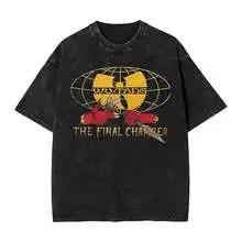Heißer Verkauf Clan Wu Tang Globale Tour Mercah Grafikdruck T-Shirt Harajuku Mode Übergroßes T-Shirt Unisex Vintage Gewaschene Baumwolle Oberteile