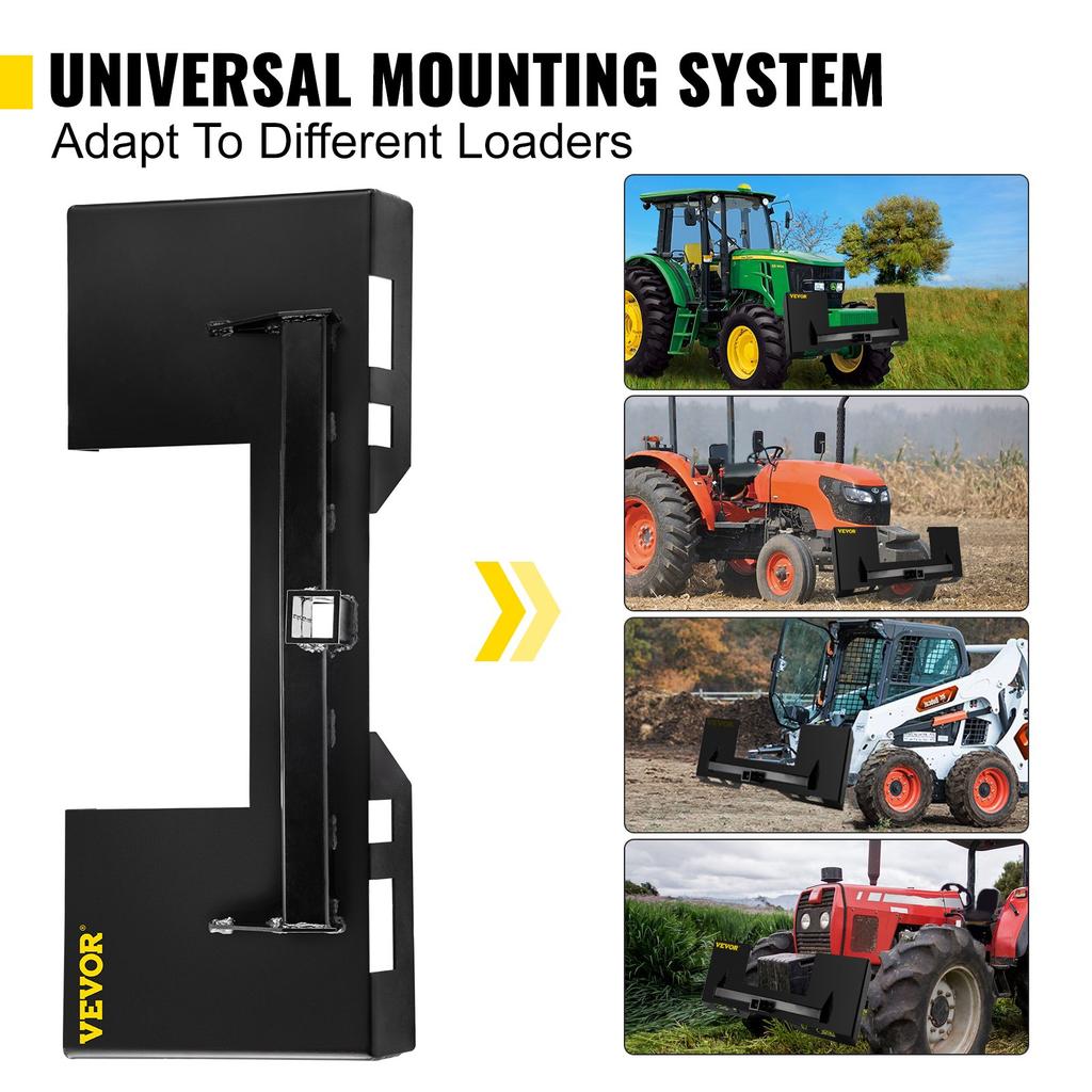 VEVOR Universal Skid Steer Mount Plate 1/4" Thick Skid Steer Plate Attachment 3000LBS Weight Capacity Quick Attach Mount Plate Steel Adapter