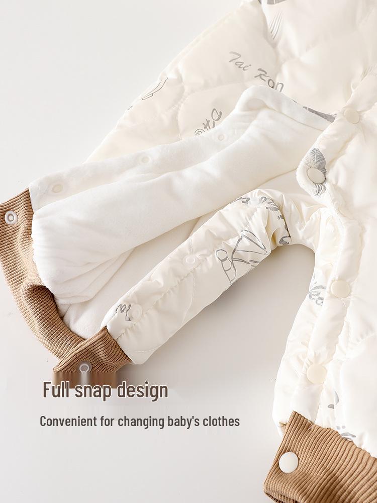 Baby Fleece Lined Hooded Quilted Romper - Autumn/Winter Cotton Jumpsuit for Infants & Toddlers