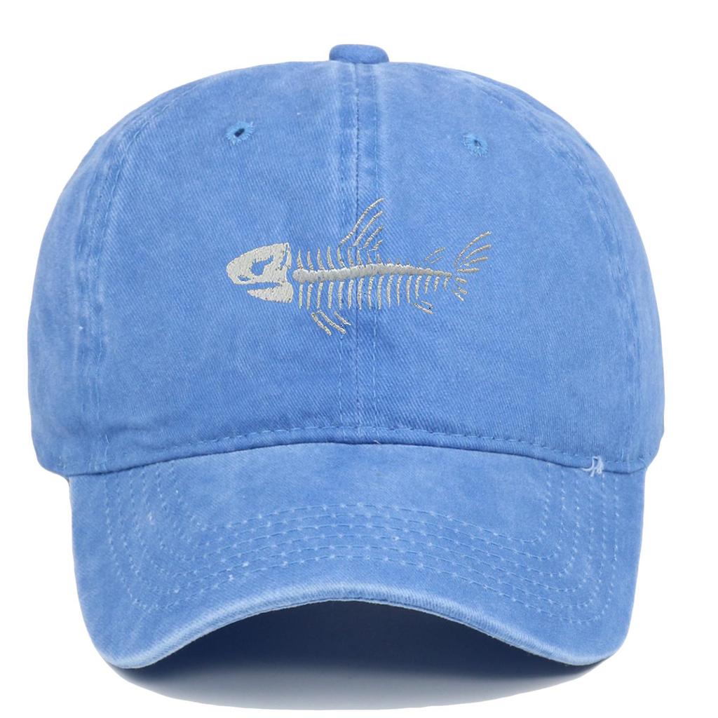 Unisex Washed Cotton Fashion Baseball Cap with Fishbone Embroidery