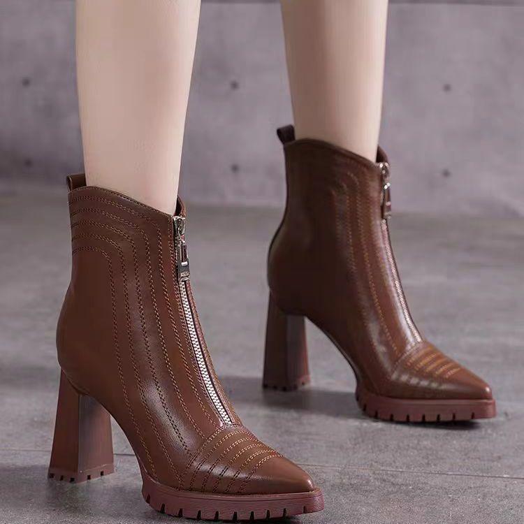 Fashion 2025 New Trendy High Heel Pointed Toe Ankle Boots Women's Shoes Elegant Fashion Front Zipper High Heels Women's Fashion Boots