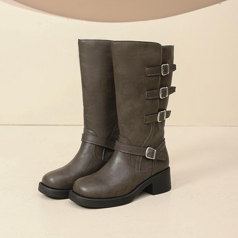 Coarse heel plus size locomotive long knight boots women's boots 2025 new autumn and winter coffee color Maillard western boots