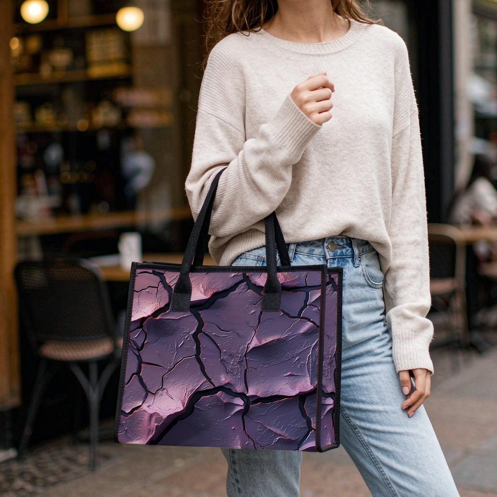 Purple Cracked Pattern Tote Bag Large Capacity Casual Handbag for Daily Shopping Travel Use