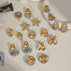 Stainless Steel Metal Stud Earrings Women Two Tone Irregular Bold Exaggerated Earrings Elegant No Fade Party Jewelry Accessories