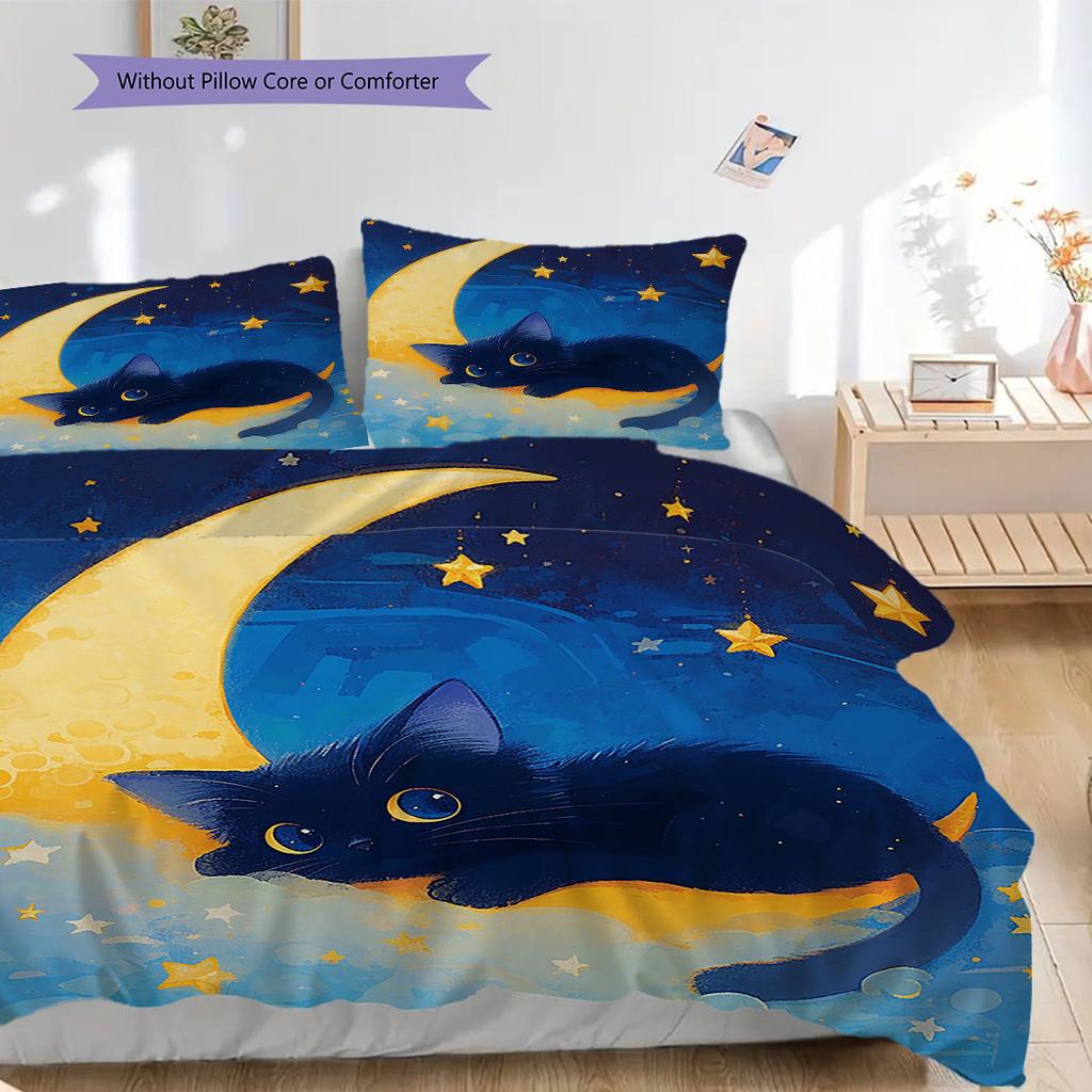 Black Cat Pattern Bedding Quilt Set Quilt Cover Pillowcase Home Decoration Birthday Gift (1 * duvet cover + 2 * pillowcase, without core)