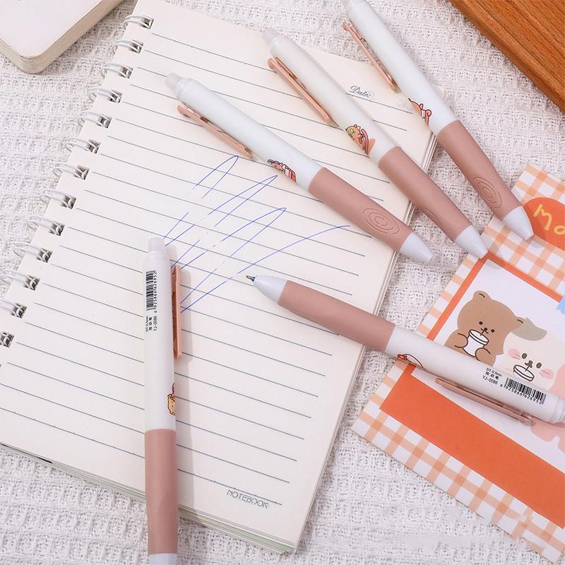 Lot de 5 stylos gel Capybara mignons, stylos effaçables bleus à séchage rapide, fournitures scolaires et de bureau, papeterie esthétique Kawaii