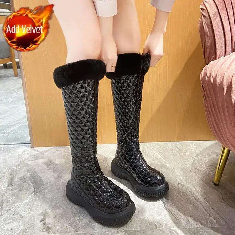 On Slip Winter Knee High Shaft Long Ladies Shoes Plus Warm Women's Snow Boots Boot Sale Pu Spring 2024 Furry Trend Work Anti Hot