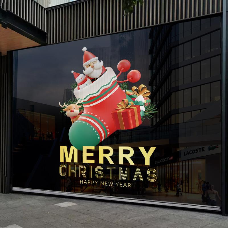 Christmas Snowman Socks New Year's Day Glass Door Window Decoration Shopping Mall Store Layout Static Wall Stickers