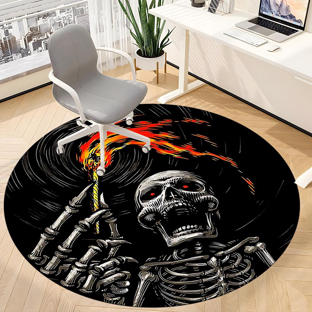 1pc SkeleFlame Office Round Area Rug, Indoor Mat Suitable ForOffice, Under Office Chairs Bedroom Living Room Home Decor, Room Deco q113