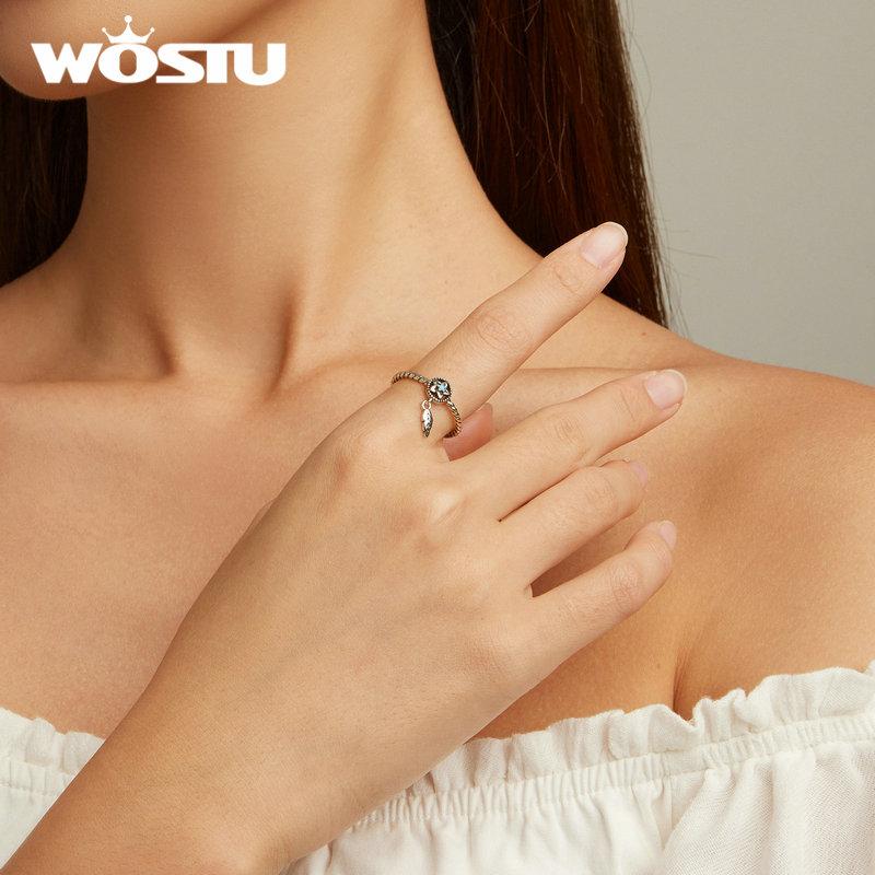 WOSTU 925 Silver DreamCatcher Hollow Star Turquoise Delicate Simple Hypoallergenic Statement Ring Jewelry Gift