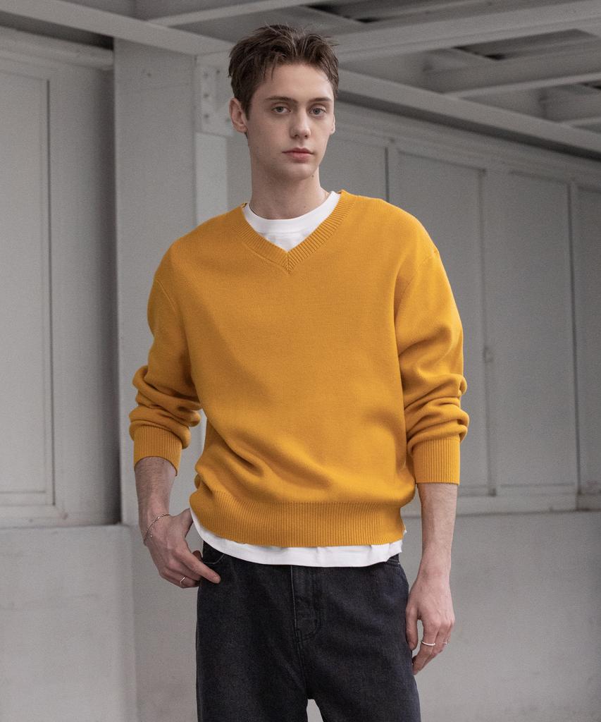 Dekkoloso Soft Cotton V-Neck Knit [Deep Yellow]