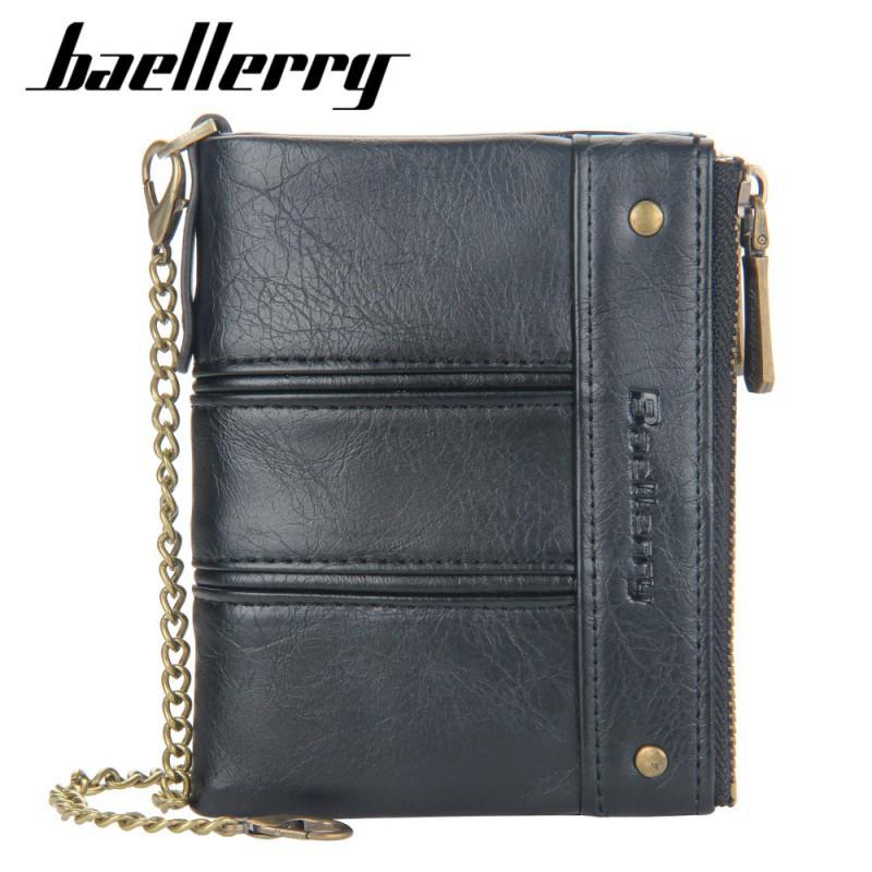 Wallet Men's Short Style European American Retro Multi Card Chain Soft Leather Clip Zipper Coin Purse